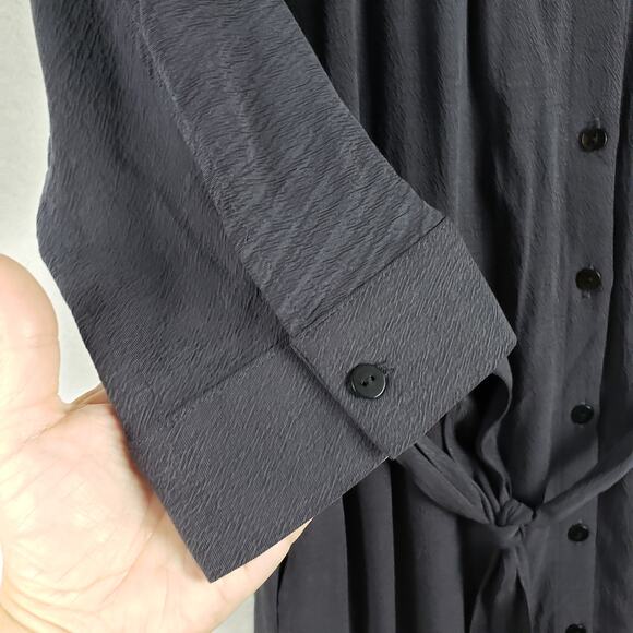 Movint Size S Long Sleeve Belted Shirt Dress Black Crepe Modest Wednesday Addams - Picture 8 of 12